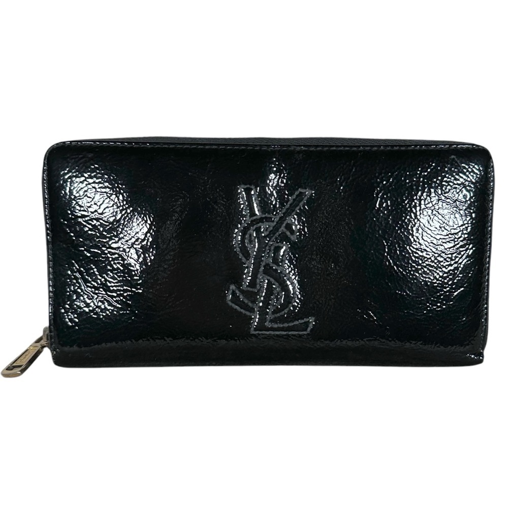 YSL Belle Du Jour Black Patent Leather Zip-Around Continental Wallet